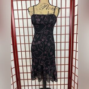 90s M Collection Black Pink Sparkle Swirl Date Night Fairy Romantic Midi Dress